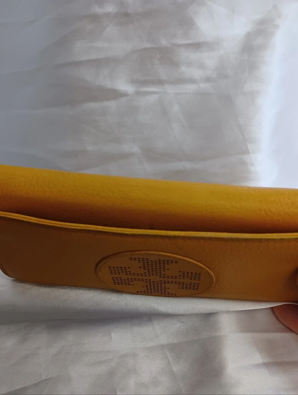 Tory Burch Marion Perforated Leather Zip Continental Wallet in a Mustard Yellow